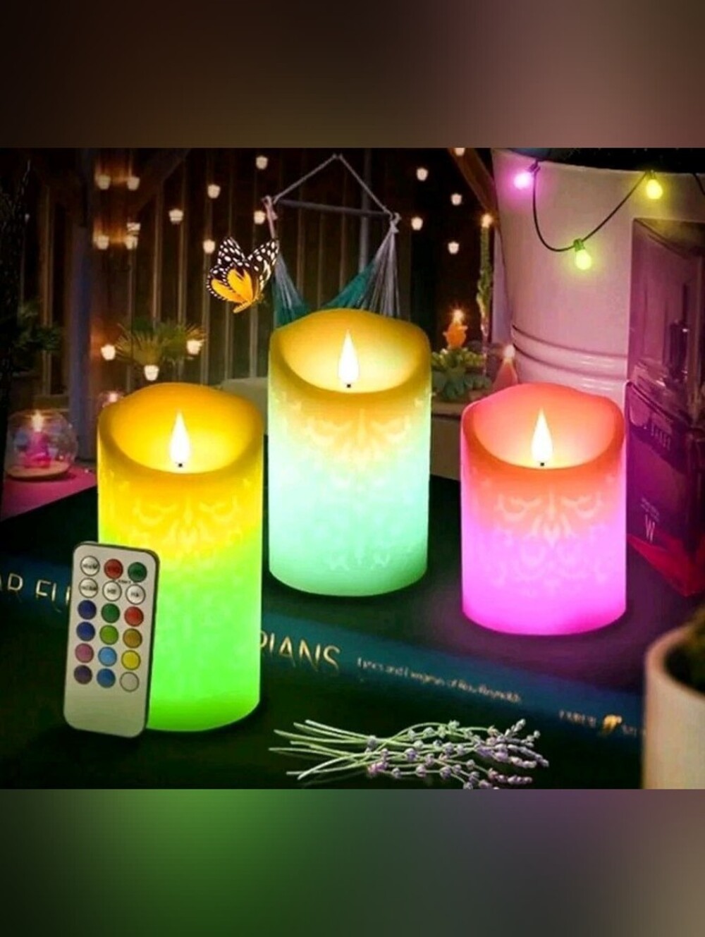 Set of 3 Flameless Pillar Candles Color Changing Flickering Flame Effect Remote
